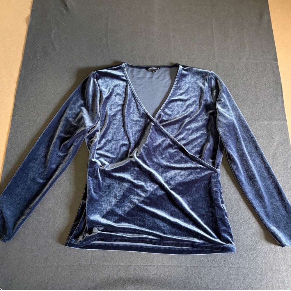J.Crew Mercantile Wrap Top Womens Large Blue Core Whimsigoth 90s Fall Boho